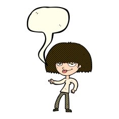 cartoon happy woman pointing with speech bubble N34