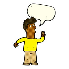 cartoon man giving peace sign with speech bubble N27