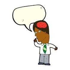 cartoon businessman with huge brain speech bubble N5