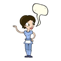 cartoon woman in maid costume with speech bubble N5