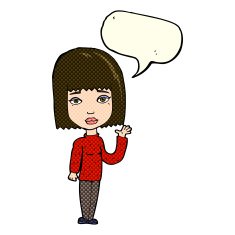 cartoon woman waving with speech bubble N164