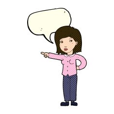 cartoon woman pointing with speech bubble N105