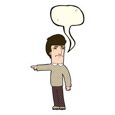 cartoon man pointing with speech bubble N92