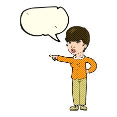 cartoon woman pointing finger of blame with speech bubble N5