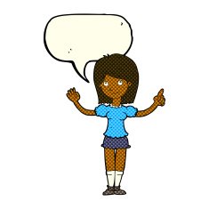 cartoon woman explaining idea with speech bubble N5