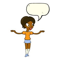 cartoon woman with arms spread wide speech bubble N5