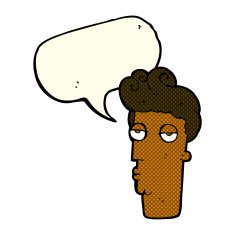 cartoon bored man's face with speech bubble N5