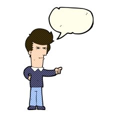 cartoon man pointing with speech bubble N94