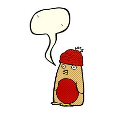cartoon robin in hat with speech bubble N6