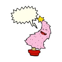 cartoon dancing christmas tree with speech bubble N11