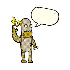 cartoon old robot with speech bubble N6