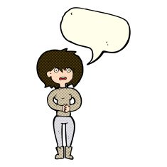 cartoon worried woman with speech bubble N39