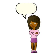 cartoon friendly girl rolling eyes with speech bubble N5