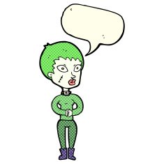 cartoon zombie girl with speech bubble N8
