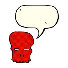cartoon spooky skull with speech bubble N75