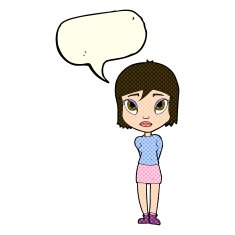 cartoon shy girl with speech bubble N5