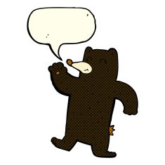 cartoon waving black bear with speech bubble N24