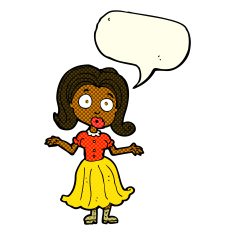 cartoon confused girl with speech bubble N6