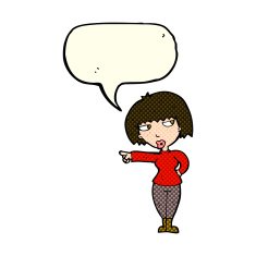 cartoon annoyed woman pointing with speech bubble N5