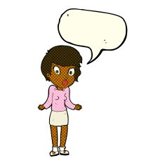 cartoon woman shrugging shoulders with speech bubble N249