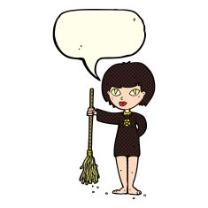 cartoon pretty witch girl with speech bubble N5