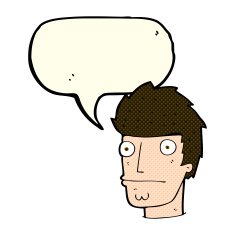 cartoon nervous man with speech bubble N68