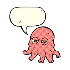 cartoon alien face with speech bubble N10