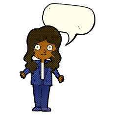 cartoon friendly business woman with speech bubble N5