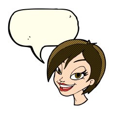 cartoon pretty female face with speech bubble N50