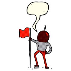 cartoon astronaut planting flag with speech bubble N5