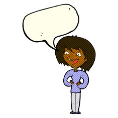 cartoon excited woman with speech bubble N65