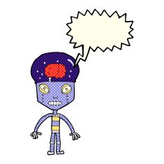 cartoon weird robot with speech bubble N6