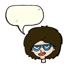 cartoon woman wearing spectacles with speech bubble N18