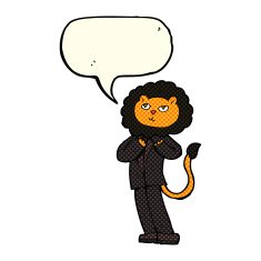 cartoon lion businessman with speech bubble N3