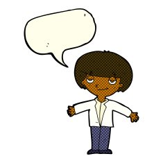 cartoon smug boy with speech bubble N5