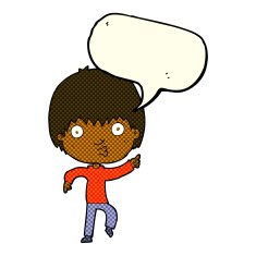 cartoon impressed boy pointing with speech bubble N6