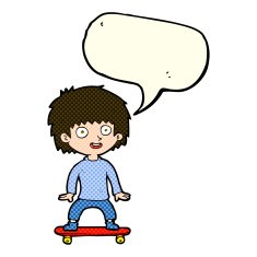 cartoon boy on skateboard with speech bubble N5