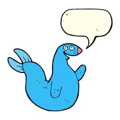 cartoon happy seal with speech bubble N9