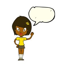 cartoon pretty girl waving with speech bubble N16