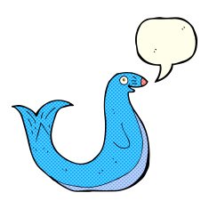 cartoon happy seal with speech bubble N10