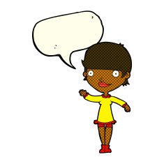 cartoon waving woman with speech bubble N83