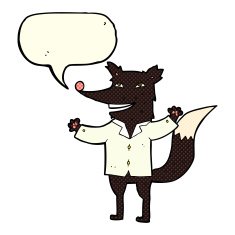 cartoon happy wolf wearing shirt with speech bubble N3