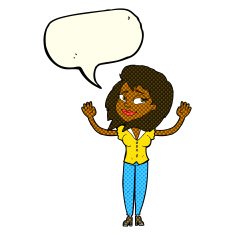 cartoon woman giving up with speech bubble N6