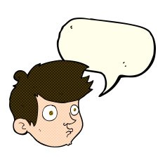 cartoon staring boy with speech bubble N17