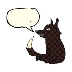 cartoon wolf sitting with speech bubble N3