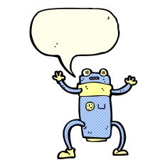 cartoon robot with speech bubble N87