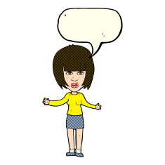 cartoon woman shrugging shoulders with speech bubble N251