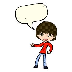 cartoon woman pointing with speech bubble N106