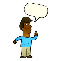 cartoon man giving peace sign with speech bubble N28