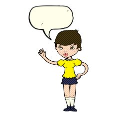 cartoon woman waving with speech bubble N169